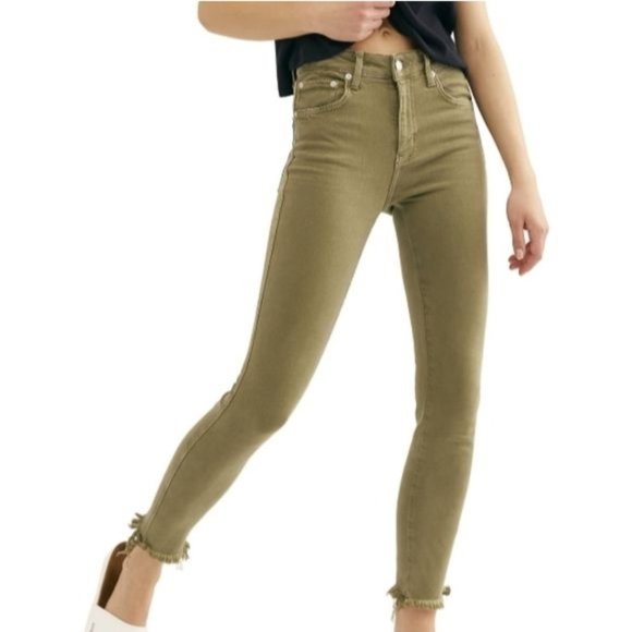 Free People army green raw hem high rise jeggings NWT woman's size 30 - Picture 1 of 8